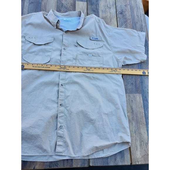 Columbia PFG Short Sleeve Button Up Shirt Men Size 2XL Khaki Vented Top FM7130 - Picture 3 of 12